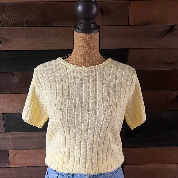 White Stag Womens Yellow Short Sleeve Crew Neck Ribbed Knit Sweater Top - Picture 5 of 6